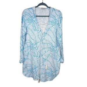 Charlie Holiday Beach Swim Cover Up Hooded Resort Vacation White Blue US Size 4
